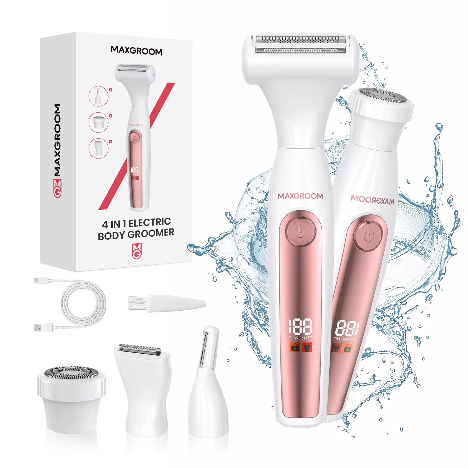 4 in 1 Body Hair Trimmer Kit for Women Electric Nose Ear Trimmer Rechargeable Razors for Groin IPX6 Waterproof Epilator