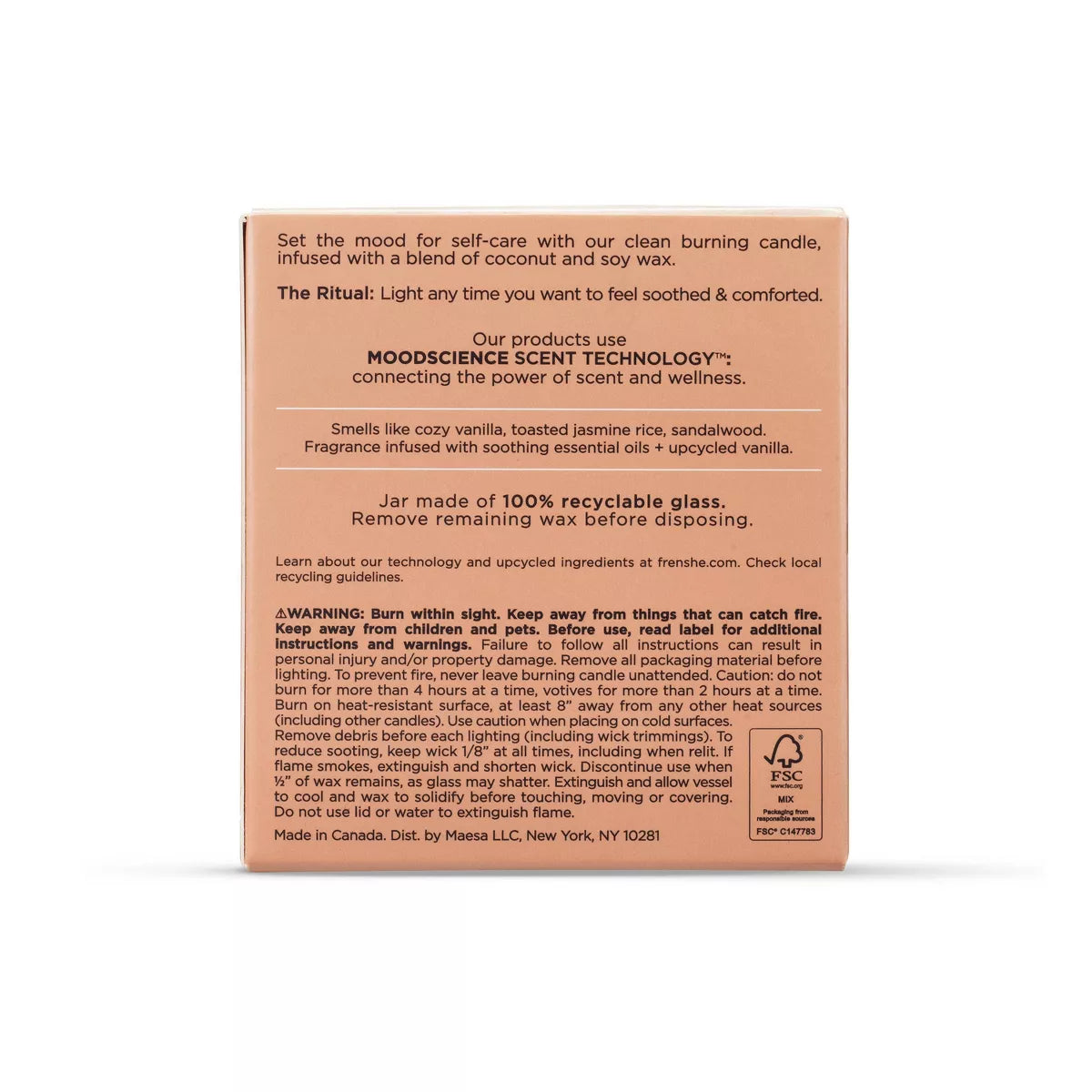 Being Frenshe Coconut & Soy Wax Reset Candle with Essential Oils - Cashmere Vanilla - 7Oz