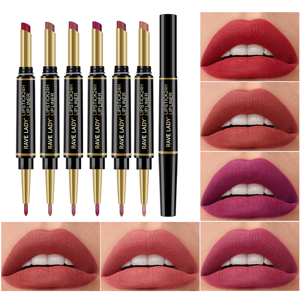 2 in 1 Matte Lipstick Lipliner Pencil 6 Color Christmas Gift Waterproof Lipstick Sexy Red Long Lasting Lipliner Makeup