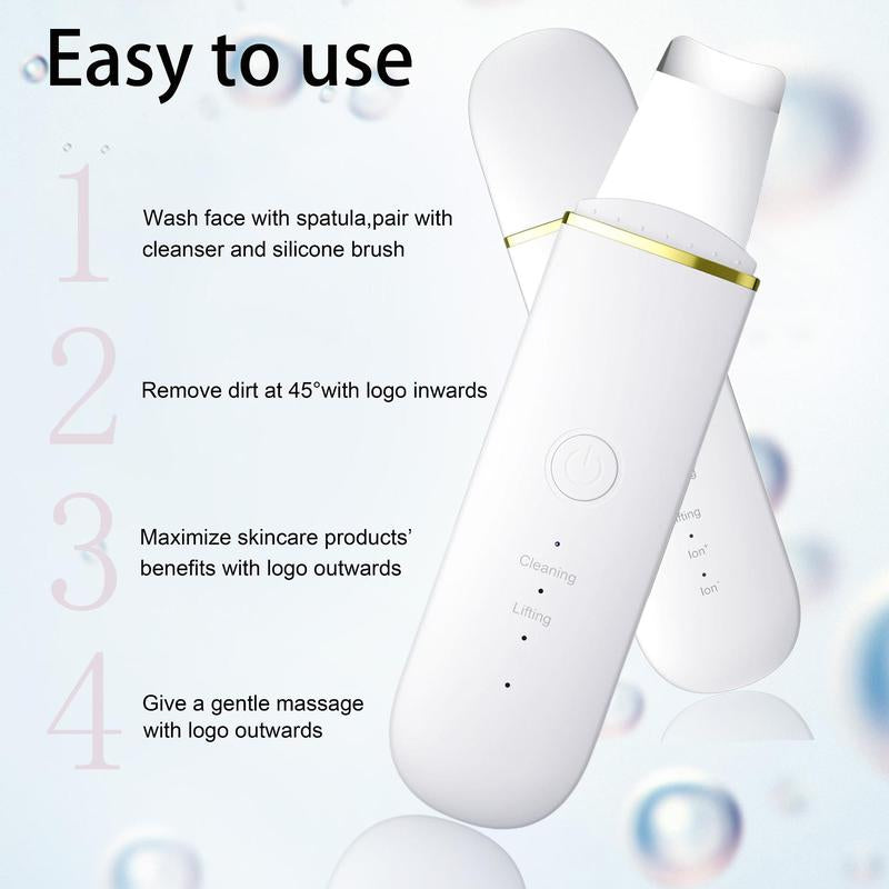 Rechargeable Ultrasonic Skin Scrubber, USB Rechargeable Facial Cleaner with High-Frequency Vibration Massage, Facial Skin Care Tool for Women, Christmas Gift, Stocking Fillers, New Year Gifts, Winter Gift