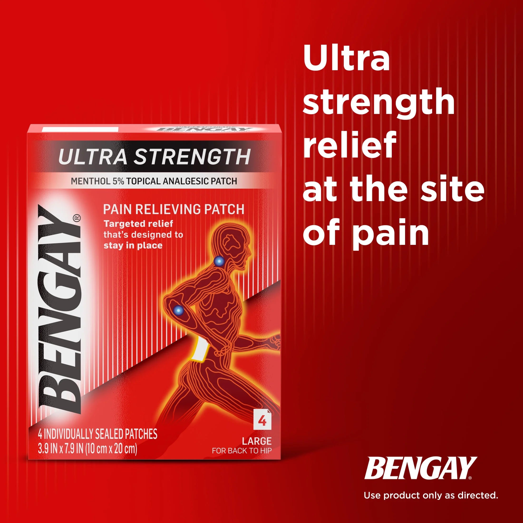 Ultra Strength  Pain Relief Patches, Large, 3.9 X 7.9 In, 4 Count