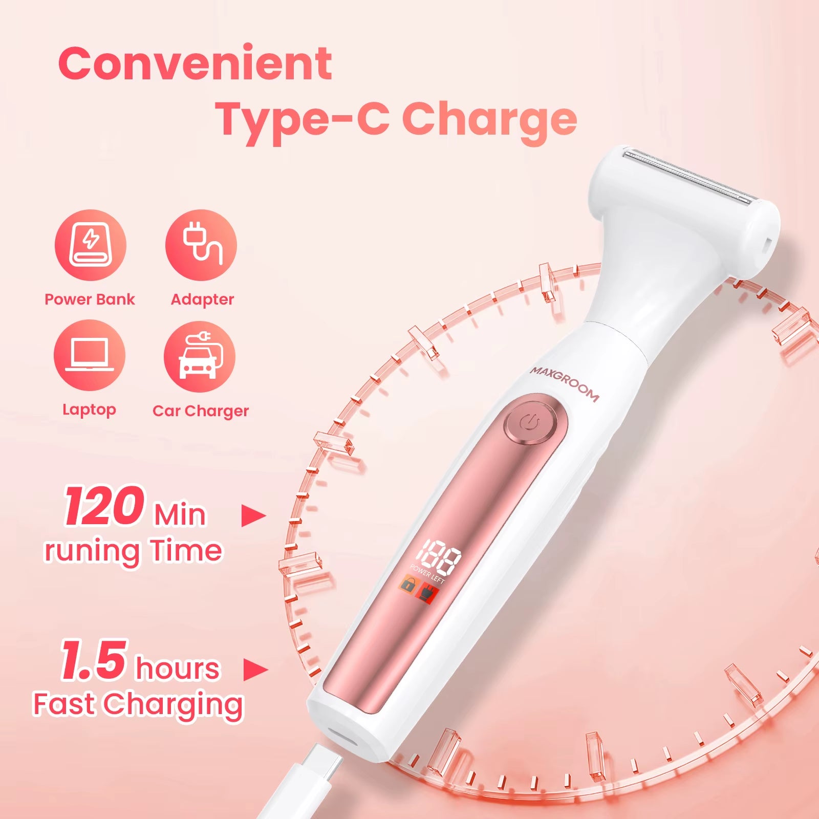 4 in 1 Body Hair Trimmer Kit for Women Electric Nose Ear Trimmer Rechargeable Razors for Groin IPX6 Waterproof Epilator