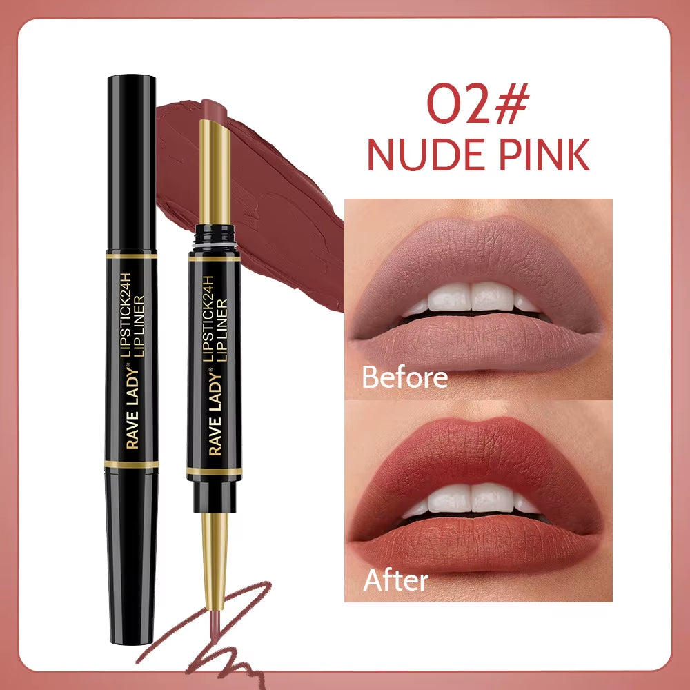 2 in 1 Matte Lipstick Lipliner Pencil 6 Color Christmas Gift Waterproof Lipstick Sexy Red Long Lasting Lipliner Makeup