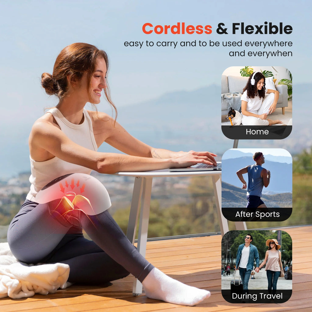 Cordless Knee Massager with Heat & Vibration, Rechargeable Knee Brace Wrap with LED Screen for Men, Gifts