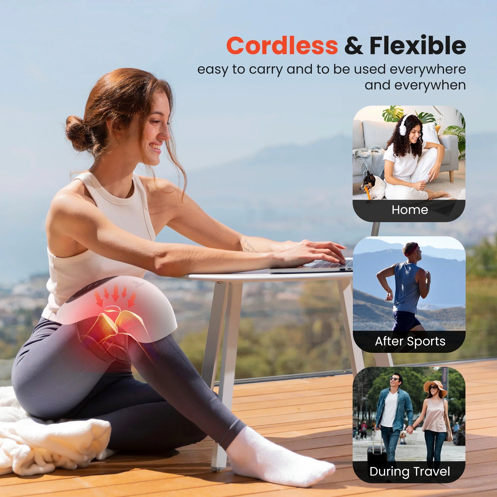 Cordless Knee Massager with Heat & Vibration, Rechargeable Knee Brace Wrap with LED Screen for Men, Gifts