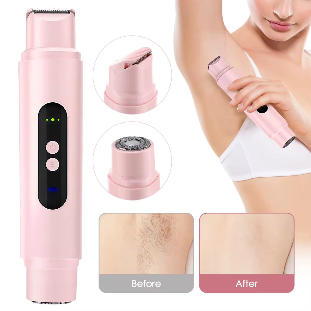 Electric Shaver for Women Waterproof Wet & Dry Hair Razors 2 in 1 Double Head Dual Bikini Hair Trimmer Detachable Head Shaver