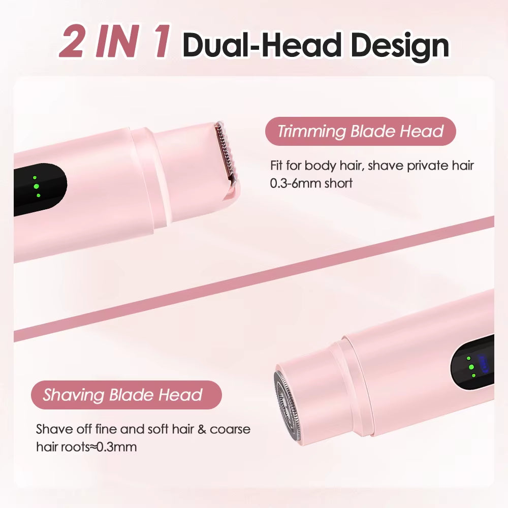 Electric Shaver for Women Waterproof Wet & Dry Hair Razors 2 in 1 Double Head Dual Bikini Hair Trimmer Detachable Head Shaver
