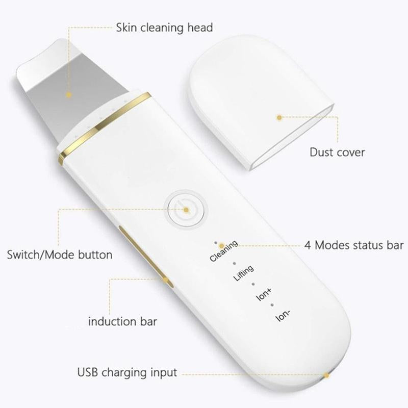 Rechargeable Ultrasonic Skin Scrubber, USB Rechargeable Facial Cleaner with High-Frequency Vibration Massage, Facial Skin Care Tool for Women, Christmas Gift, Stocking Fillers, New Year Gifts, Winter Gift