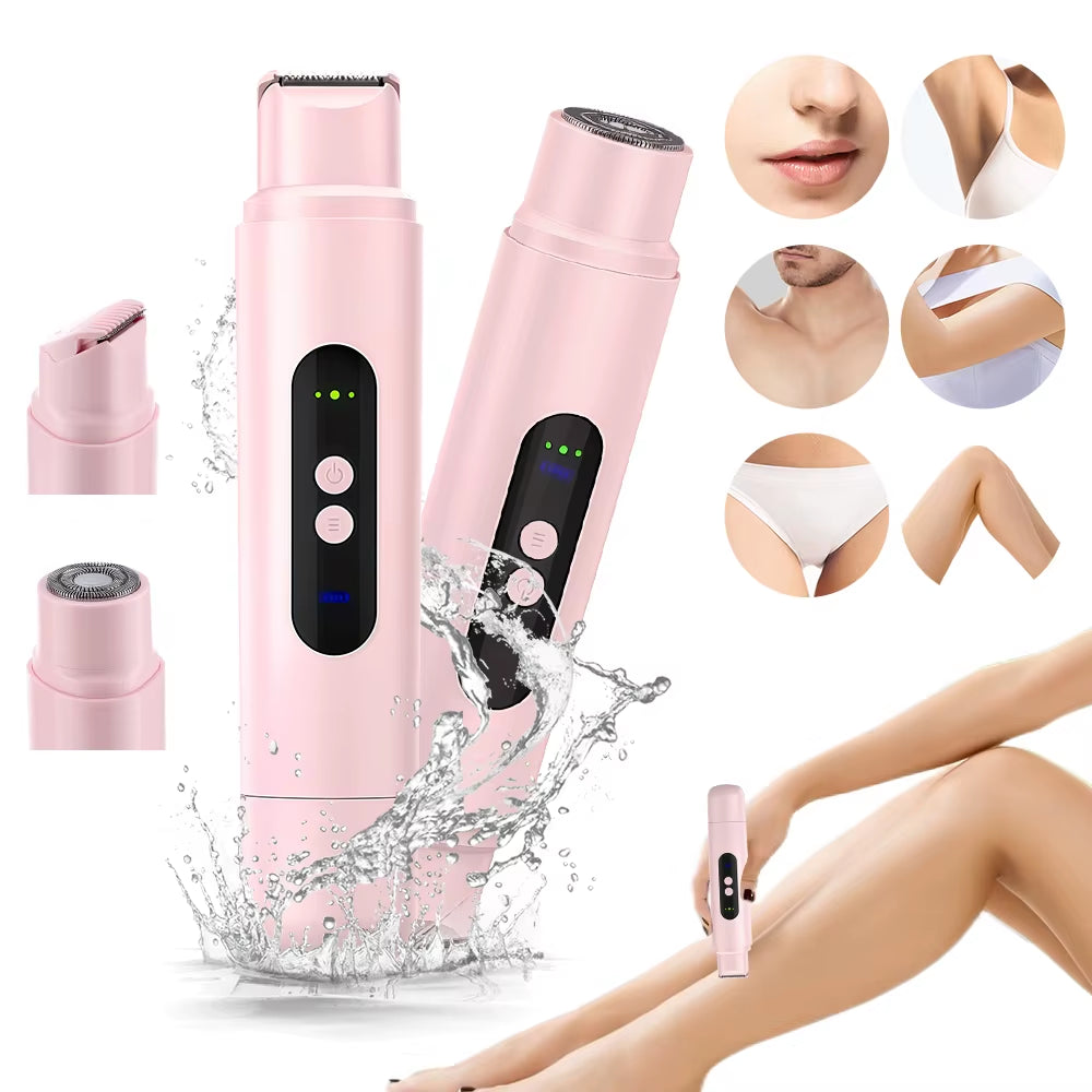 Electric Shaver for Women Waterproof Wet & Dry Hair Razors 2 in 1 Double Head Dual Bikini Hair Trimmer Detachable Head Shaver