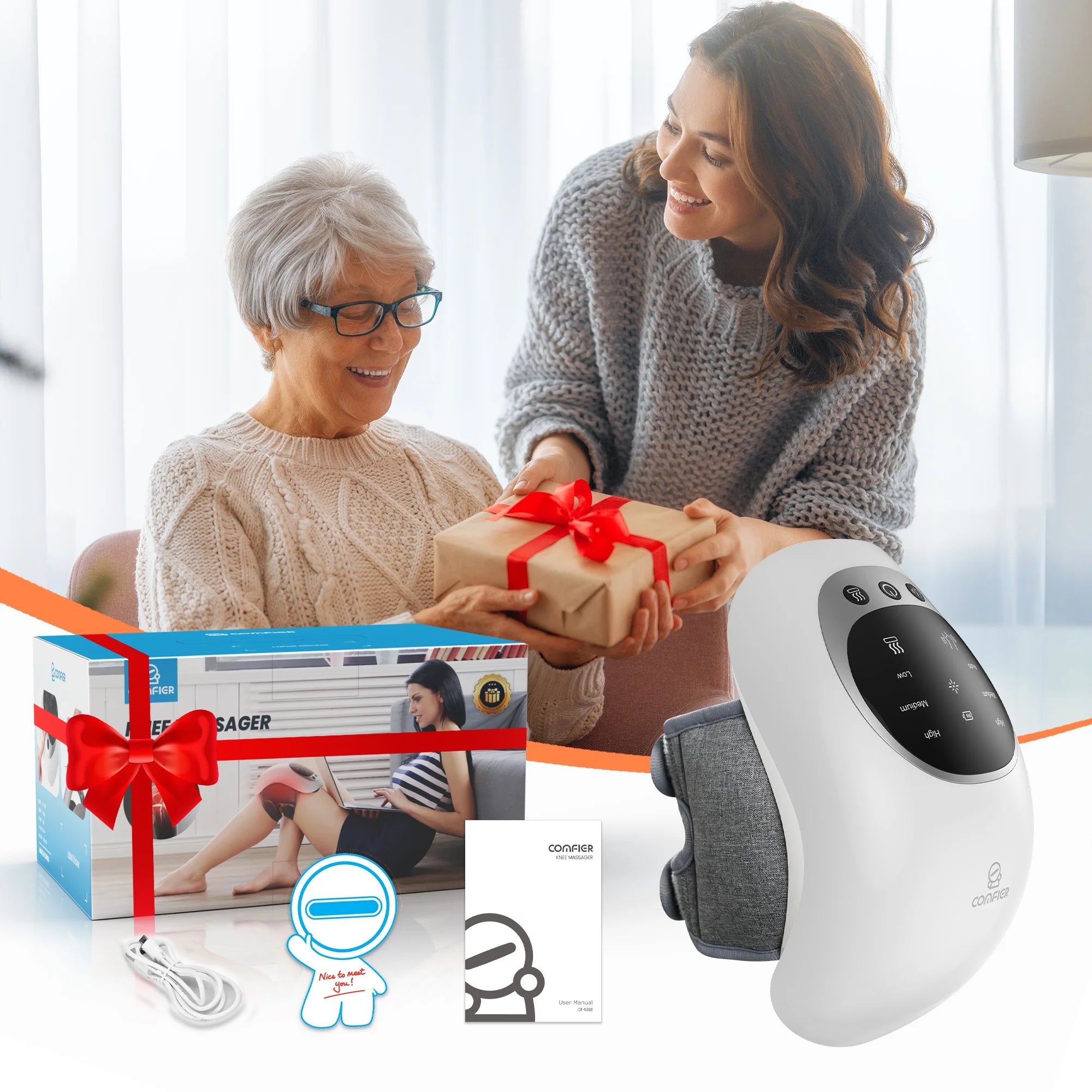 Cordless Knee Massager with Heat & Vibration, Rechargeable Knee Brace Wrap with LED Screen for Men, Gifts