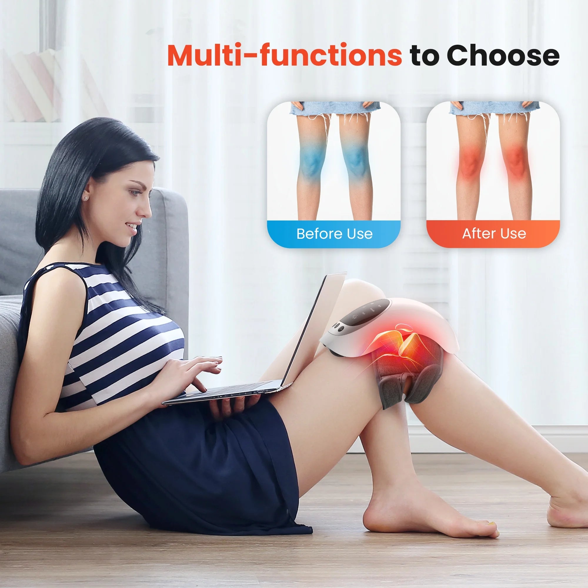 Cordless Knee Massager with Heat & Vibration, Rechargeable Knee Brace Wrap with LED Screen for Men, Gifts