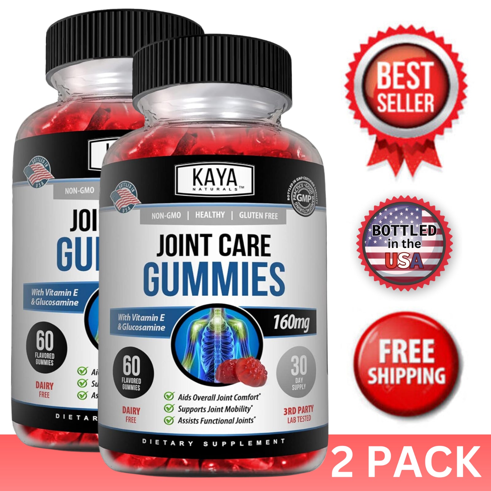 (2 Pack) Joint Care Gummies, 60 Ct Premium Pain Relief Joint Support Glucosamine
