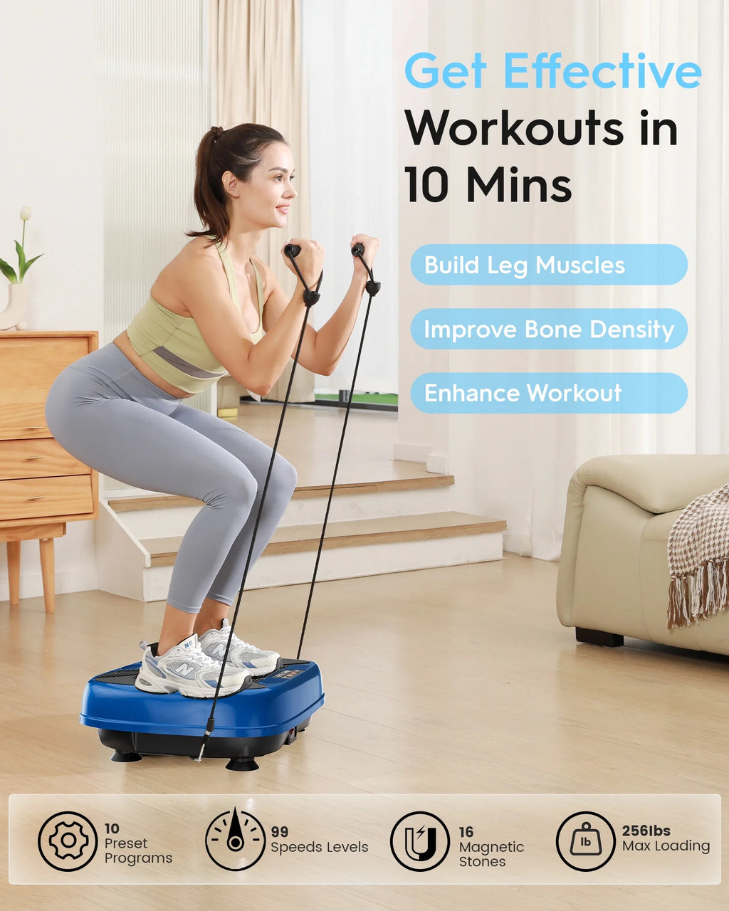 Vibration Exercise Machine, Power Waver Vibration Plate Platform for Lymphatic Drainage Whole Body，With 2 Resistance Bands, 120 Levels