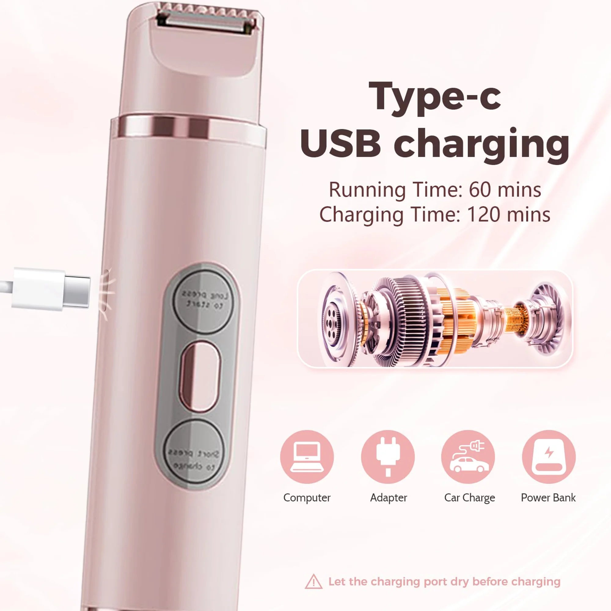 2 in 1 Bikini Trimmer for Women - Body / Facial Hair Removal for Women, Rechargeable Dual Head Electric Razor Shaver for Bikini Underarm Leg Arm Body Face, IPX7 Waterproof Wet & Dry Use