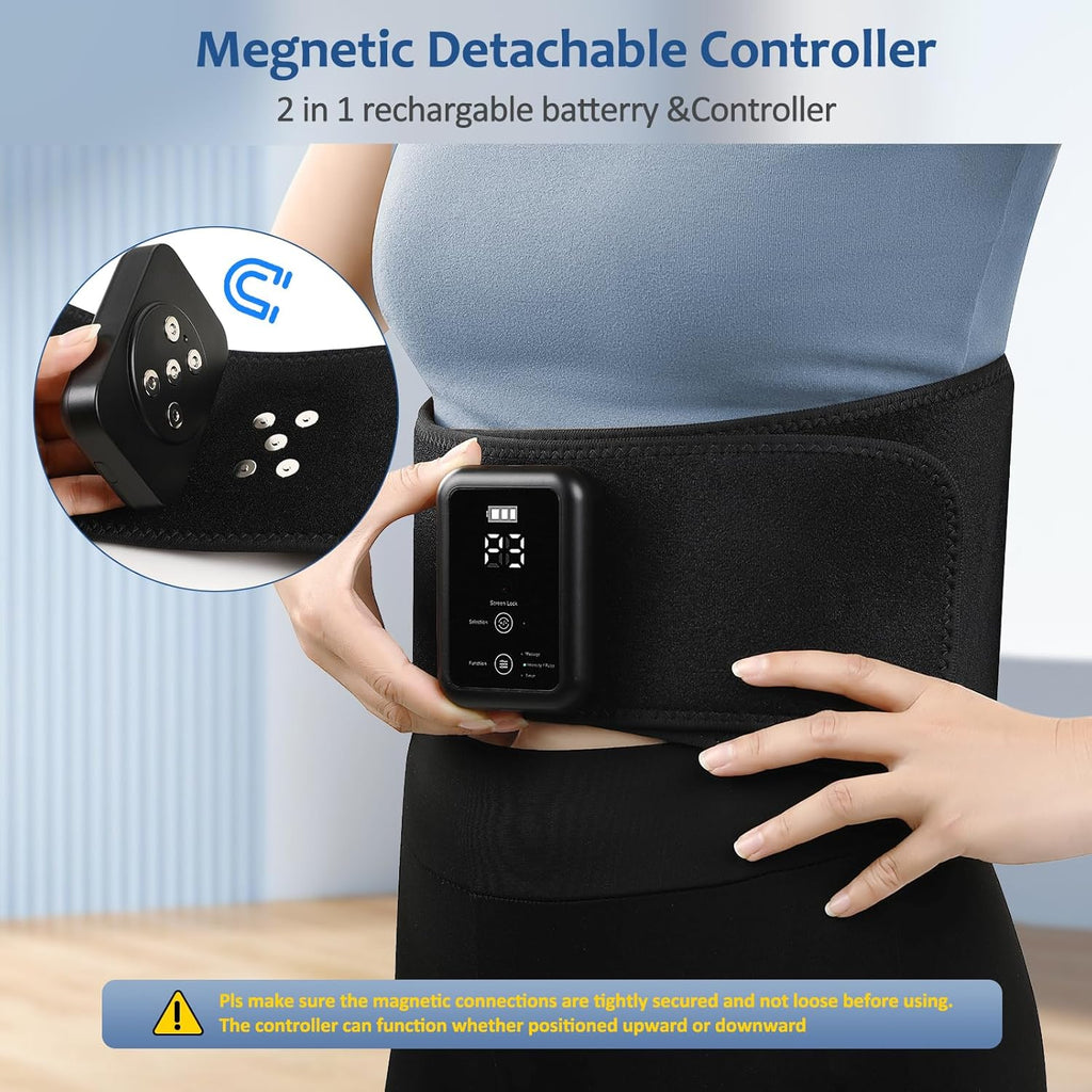 Cordless Rechargeable Red Light Therapy Belt, Wearable Infrared Light Therapy Belt with Quiet Massage & Vibration, Pulse Heating Red Light Therapy for Body, Muscle, Back, Joint Pain Relief