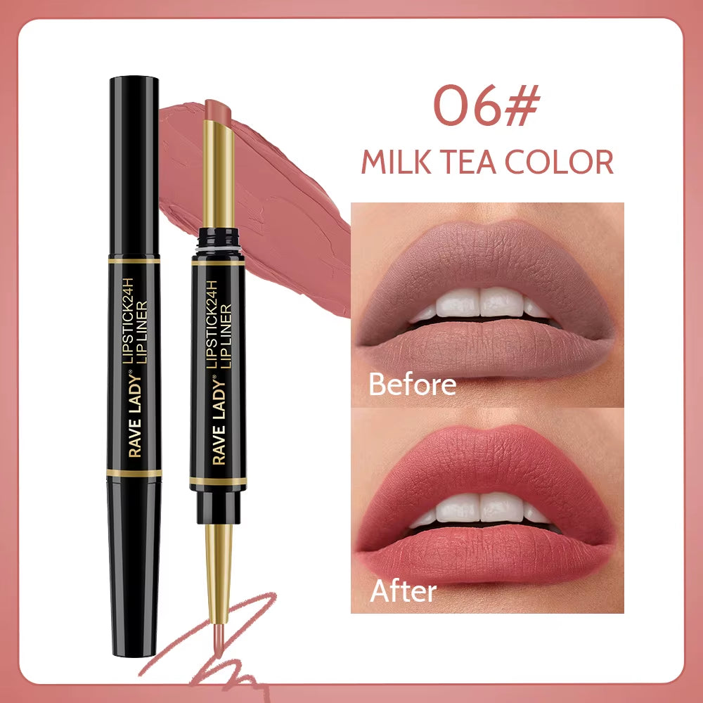 2 in 1 Matte Lipstick Lipliner Pencil 6 Color Christmas Gift Waterproof Lipstick Sexy Red Long Lasting Lipliner Makeup
