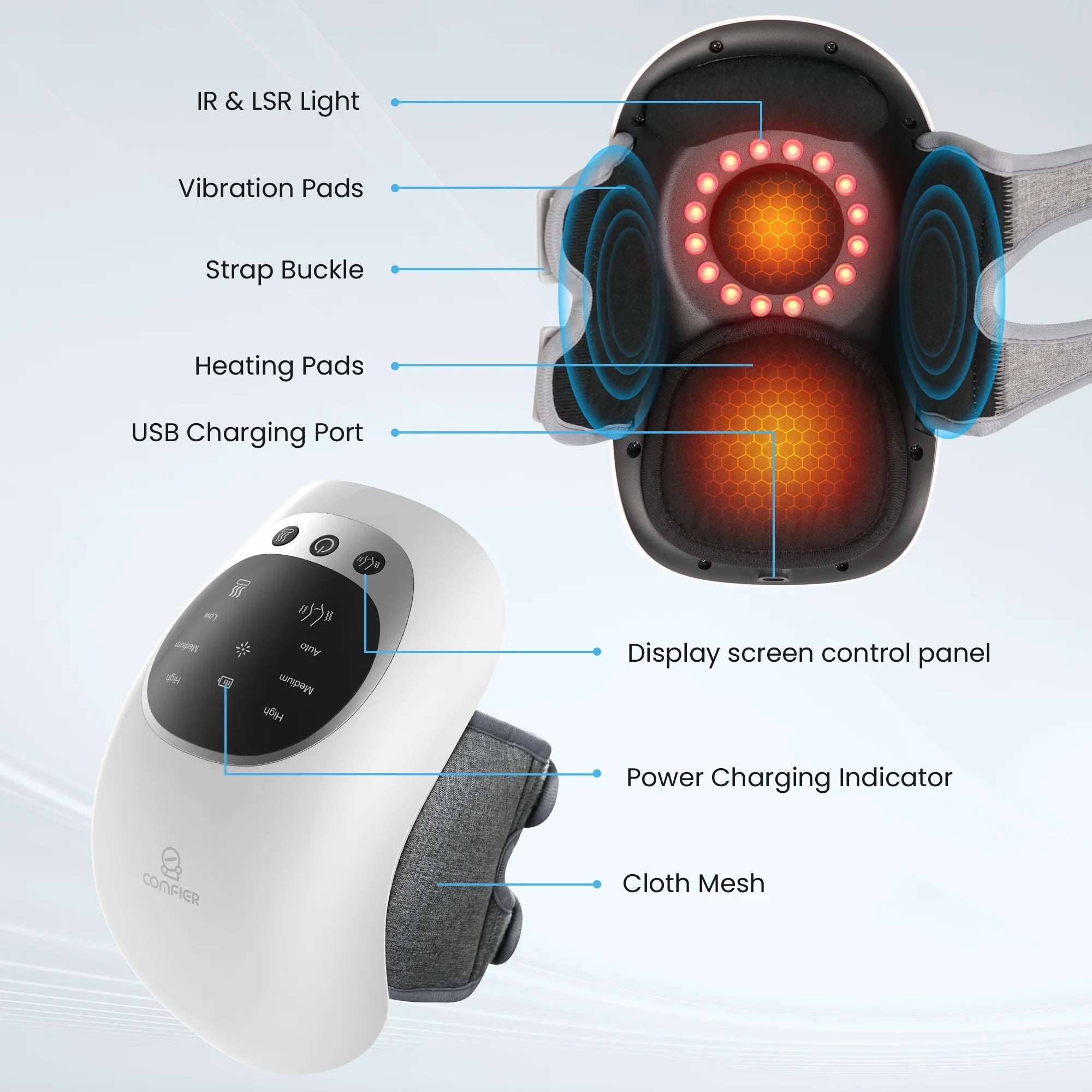 Cordless Knee Massager with Heat & Vibration, Rechargeable Knee Brace Wrap with LED Screen for Men, Gifts