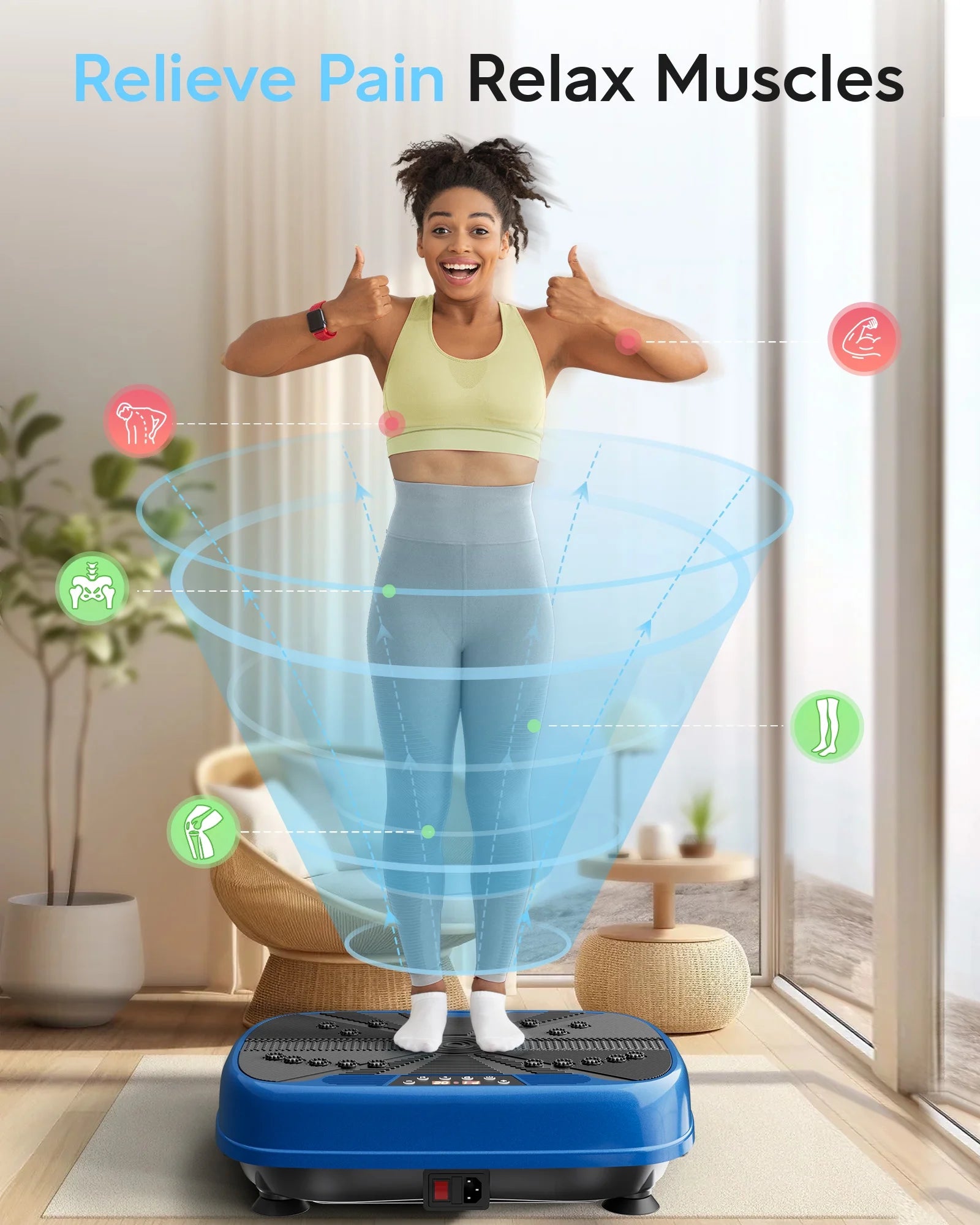 Vibration Exercise Machine, Power Waver Vibration Plate Platform for Lymphatic Drainage Whole Body，With 2 Resistance Bands, 120 Levels