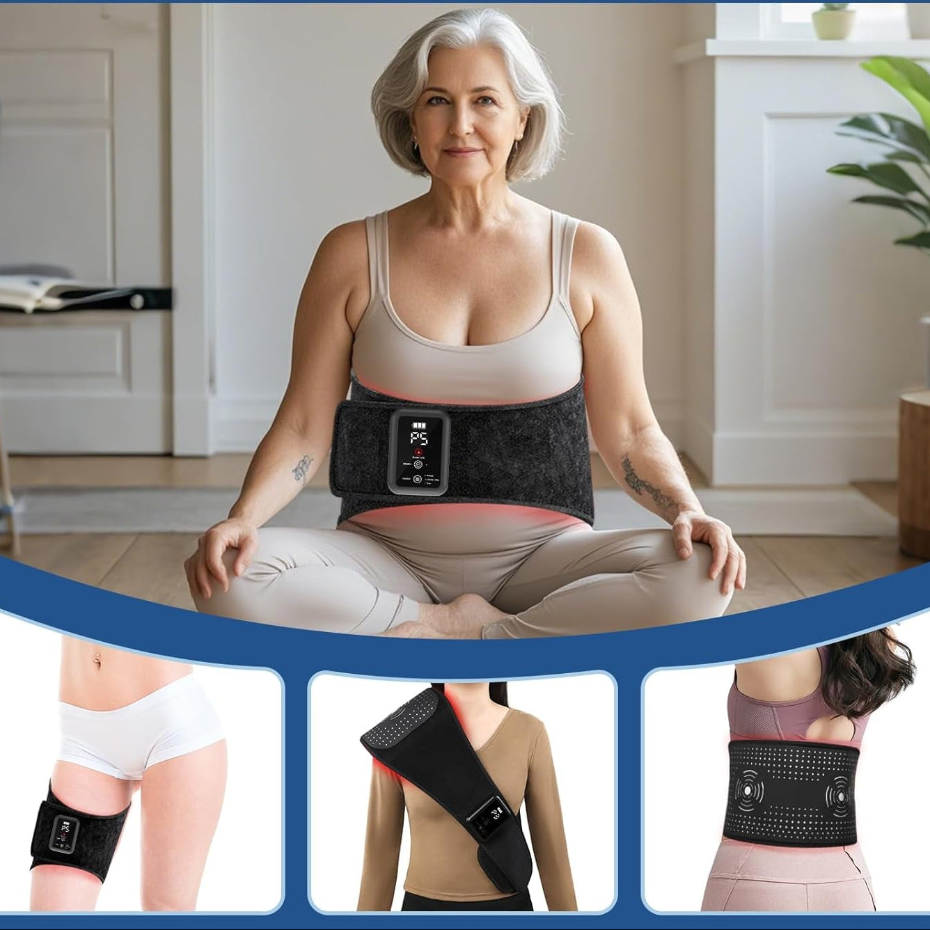 Cordless Rechargeable Red Light Therapy Belt, Wearable Infrared Light Therapy Belt with Quiet Massage & Vibration, Pulse Heating Red Light Therapy for Body, Muscle, Back, Joint Pain Relief