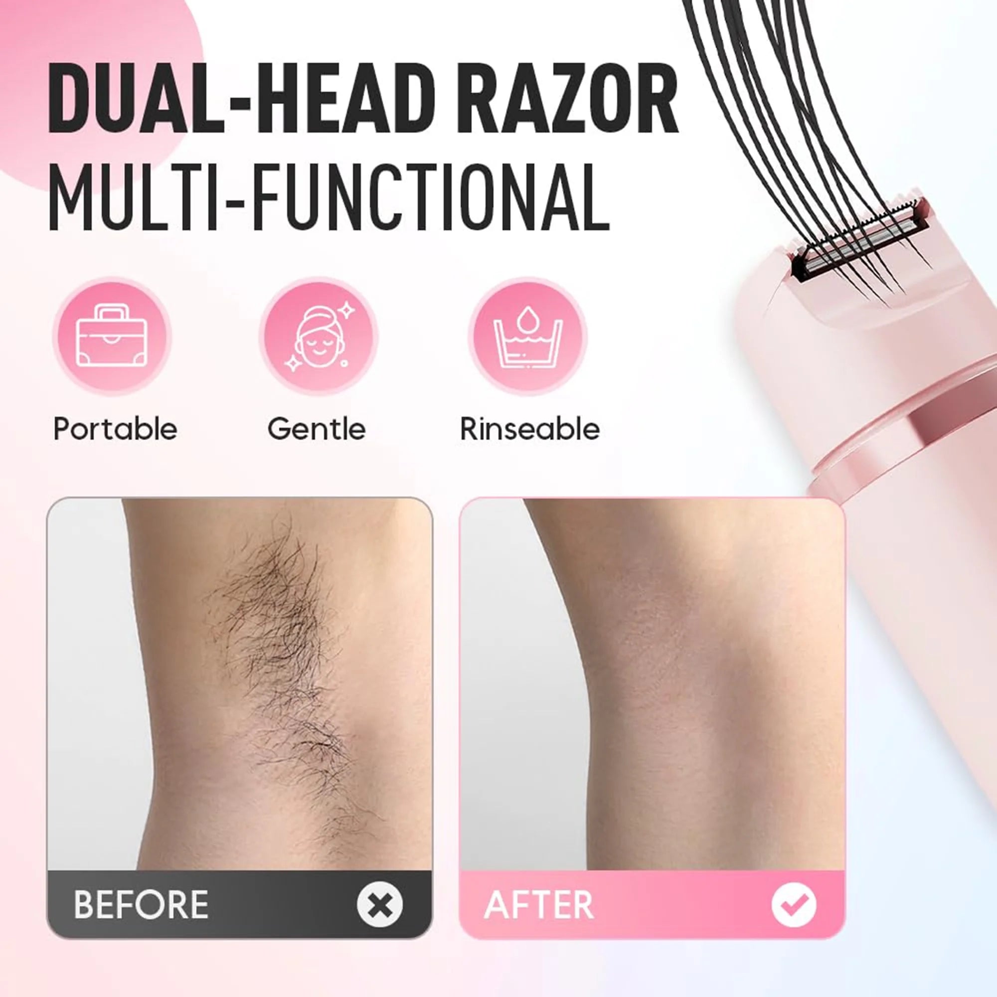 2 in 1 Bikini Trimmer for Women - Body / Facial Hair Removal for Women, Rechargeable Dual Head Electric Razor Shaver for Bikini Underarm Leg Arm Body Face, IPX7 Waterproof Wet & Dry Use