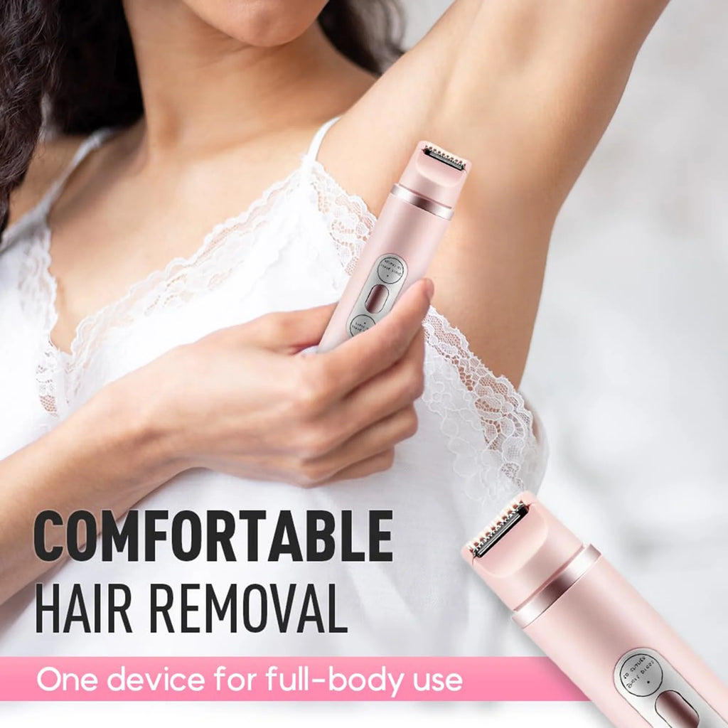 2 in 1 Bikini Trimmer for Women - Body / Facial Hair Removal for Women, Rechargeable Dual Head Electric Razor Shaver for Bikini Underarm Leg Arm Body Face, IPX7 Waterproof Wet & Dry Use