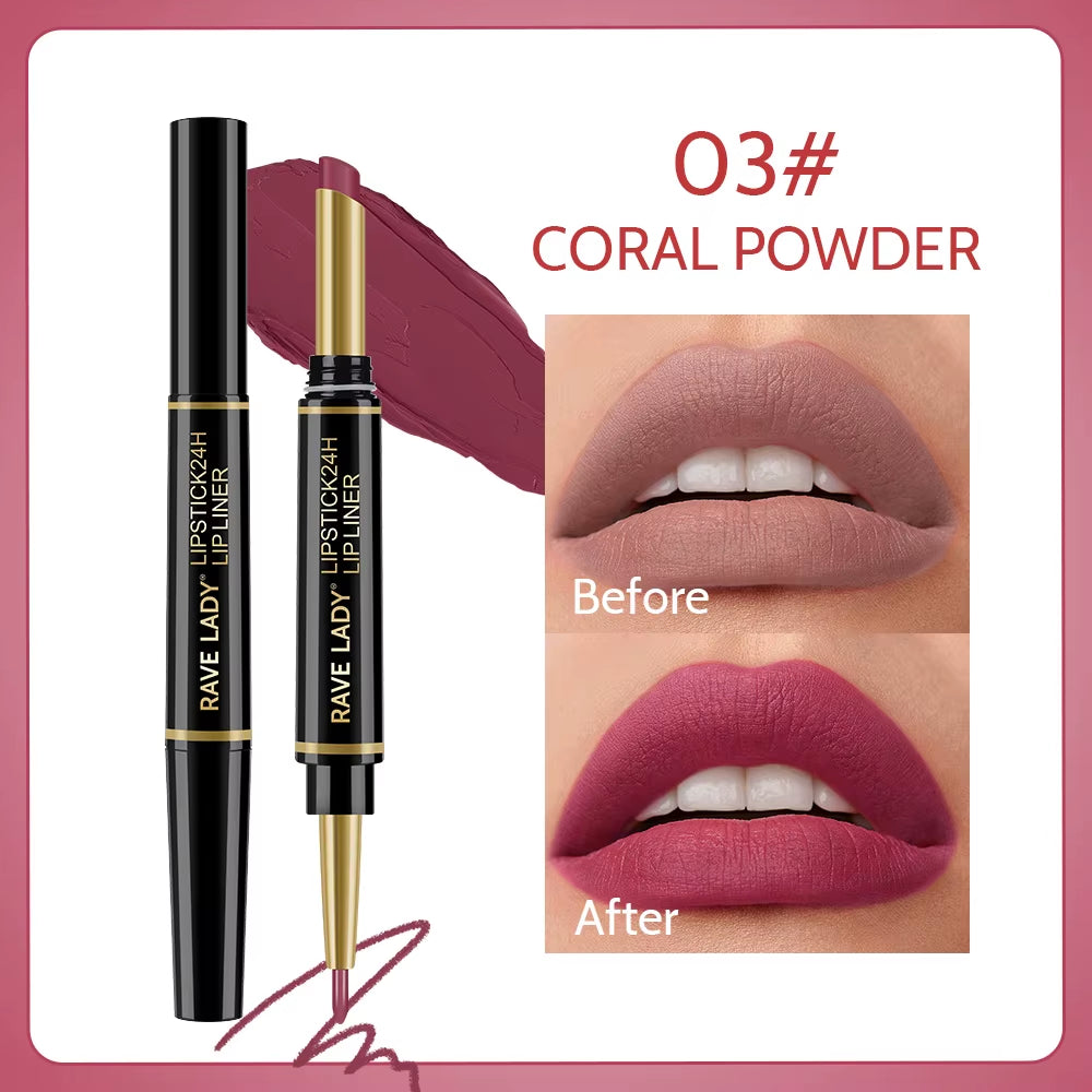 2 in 1 Matte Lipstick Lipliner Pencil 6 Color Christmas Gift Waterproof Lipstick Sexy Red Long Lasting Lipliner Makeup