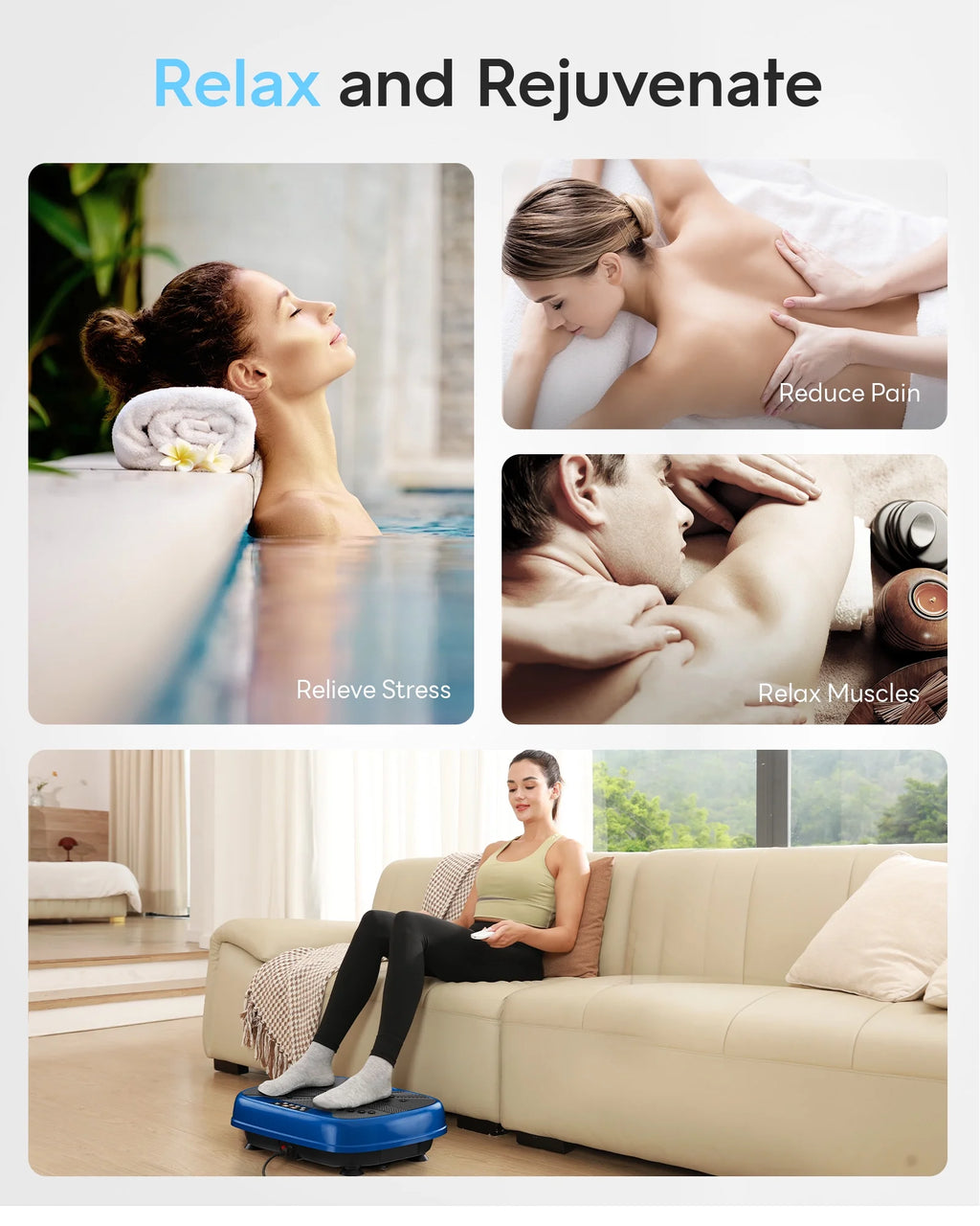 Vibration Exercise Machine, Power Waver Vibration Plate Platform for Lymphatic Drainage Whole Body，With 2 Resistance Bands, 120 Levels