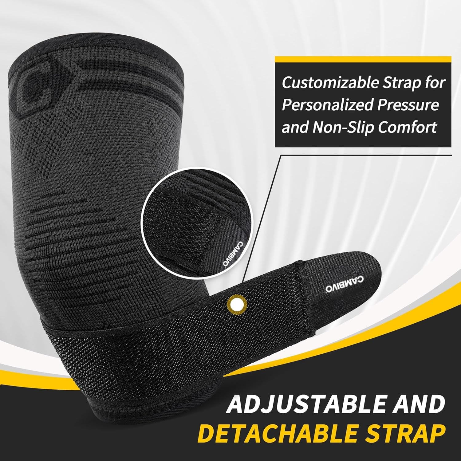 1 Pair Elbow Compression Sleeve with Removable Strap & Gel Pad for Men Women, Elbow Brace for Tendonitis and Tennis Elbow, Golfers Elbow Brace for Weightlifting, Arthritis, Workout, Joint Pain