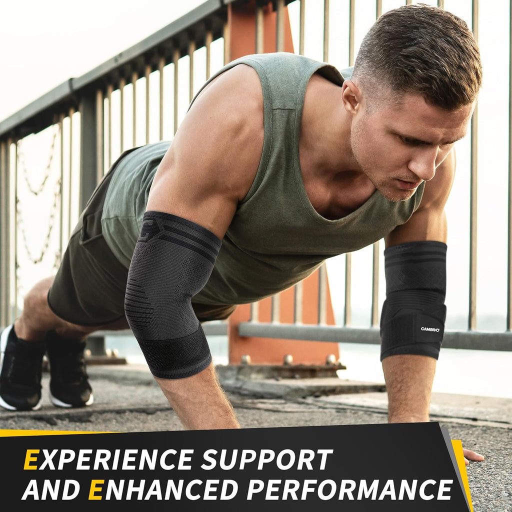 1 Pair Elbow Compression Sleeve with Removable Strap & Gel Pad for Men Women, Elbow Brace for Tendonitis and Tennis Elbow, Golfers Elbow Brace for Weightlifting, Arthritis, Workout, Joint Pain