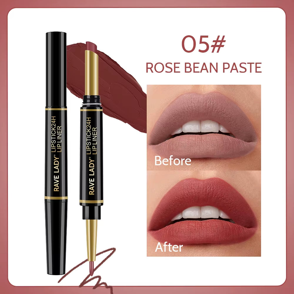 2 in 1 Matte Lipstick Lipliner Pencil 6 Color Christmas Gift Waterproof Lipstick Sexy Red Long Lasting Lipliner Makeup