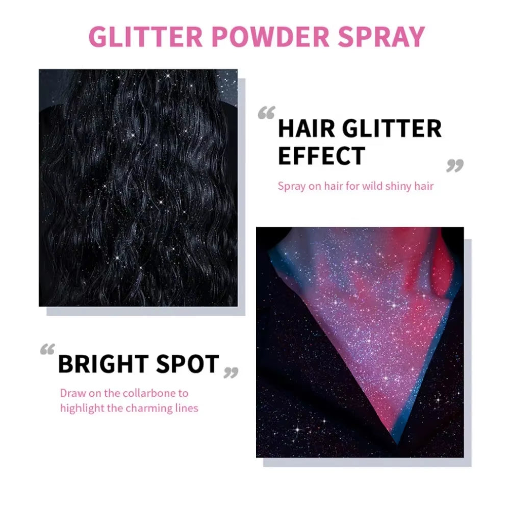 Shiny Glitter Spray for Hair Face Body High Gloss Glitter Powder Fine Mist Feeling Long-Lasting Party Club Glitter Spray