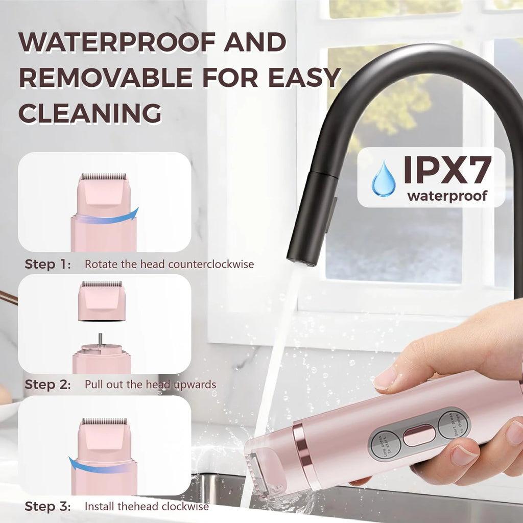 2 in 1 Bikini Trimmer for Women - Body / Facial Hair Removal for Women, Rechargeable Dual Head Electric Razor Shaver for Bikini Underarm Leg Arm Body Face, IPX7 Waterproof Wet & Dry Use