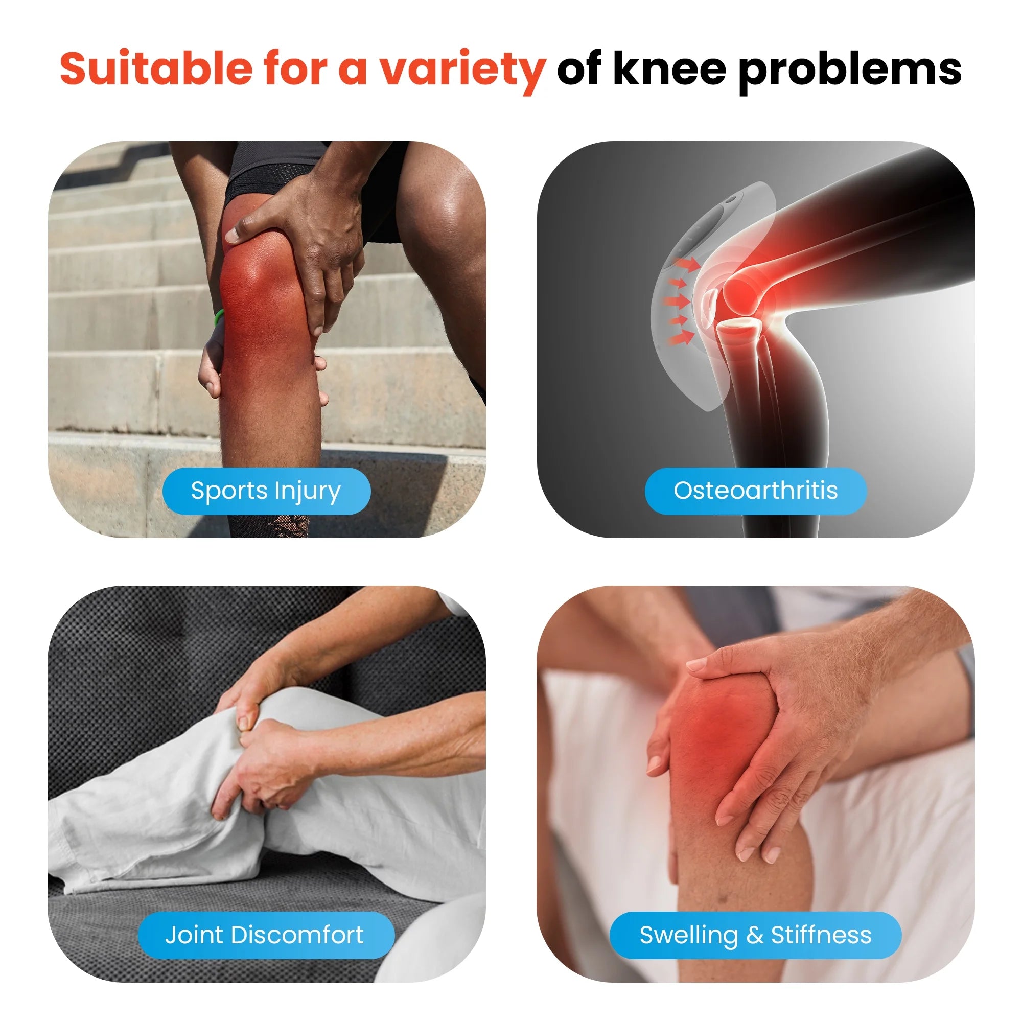 Cordless Knee Massager with Heat & Vibration, Rechargeable Knee Brace Wrap with LED Screen for Men, Gifts