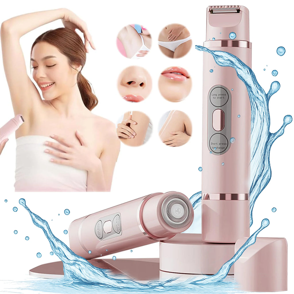 2 in 1 Bikini Trimmer for Women - Body / Facial Hair Removal for Women, Rechargeable Dual Head Electric Razor Shaver for Bikini Underarm Leg Arm Body Face, IPX7 Waterproof Wet & Dry Use