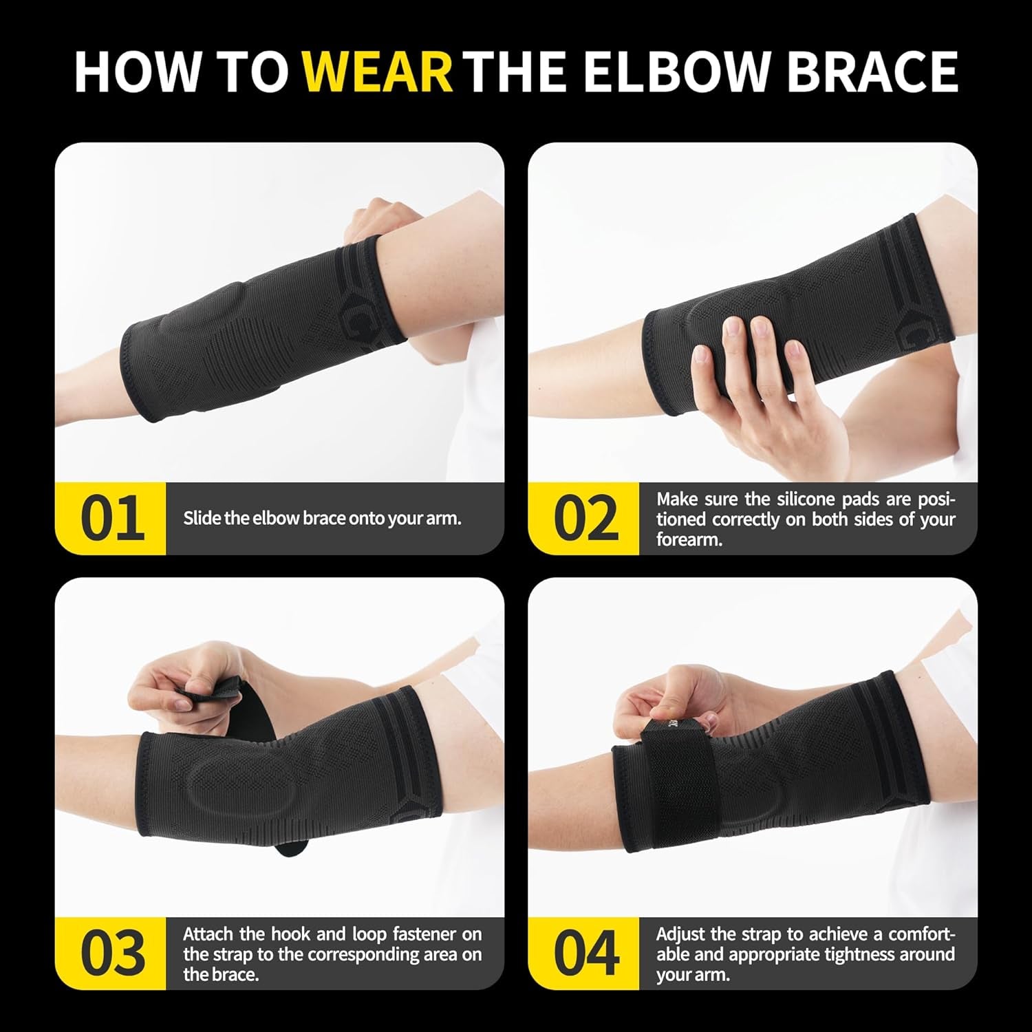 1 Pair Elbow Compression Sleeve with Removable Strap & Gel Pad for Men Women, Elbow Brace for Tendonitis and Tennis Elbow, Golfers Elbow Brace for Weightlifting, Arthritis, Workout, Joint Pain