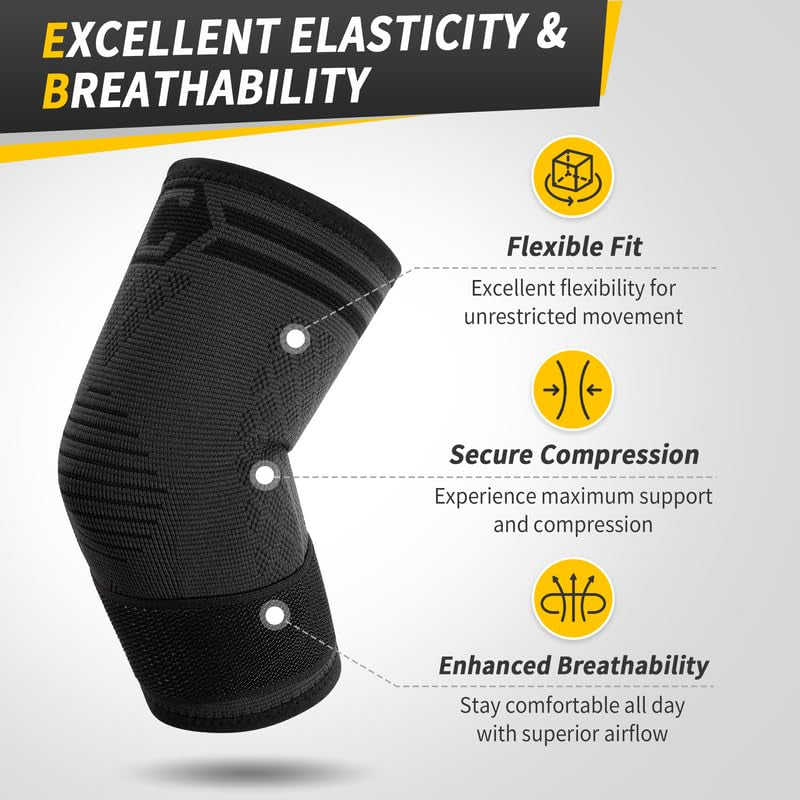 1 Pair Elbow Compression Sleeve with Removable Strap & Gel Pad for Men Women, Elbow Brace for Tendonitis and Tennis Elbow, Golfers Elbow Brace for Weightlifting, Arthritis, Workout, Joint Pain
